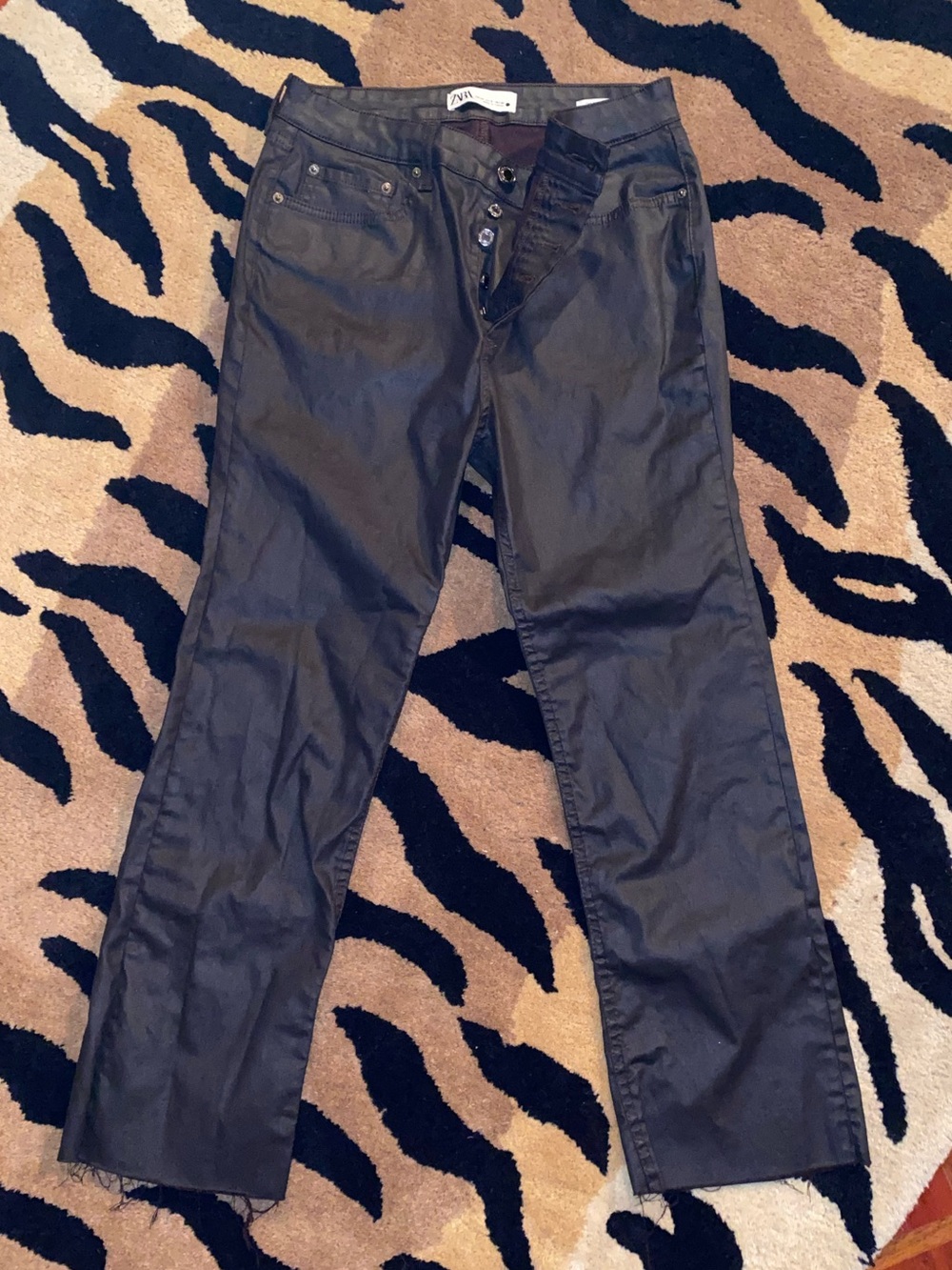 Zara Brown Coated Straight-Leg Jeans